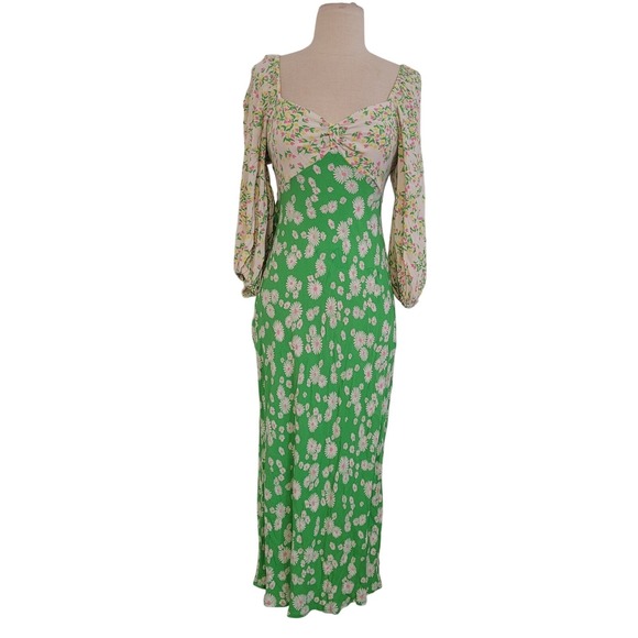 Rixo x Target Green White Daisy Puff Sleeve Dress Sz 2 Ditsy Floral Feminine - Picture 1 of 12